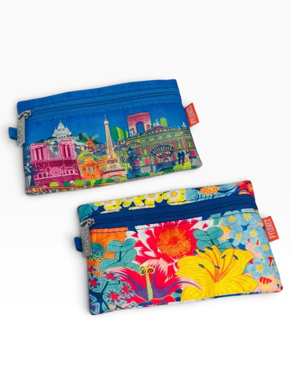 PYLONES from PARIS Floral Cosmetic Pouch Set in Blue & Multicolor Like New